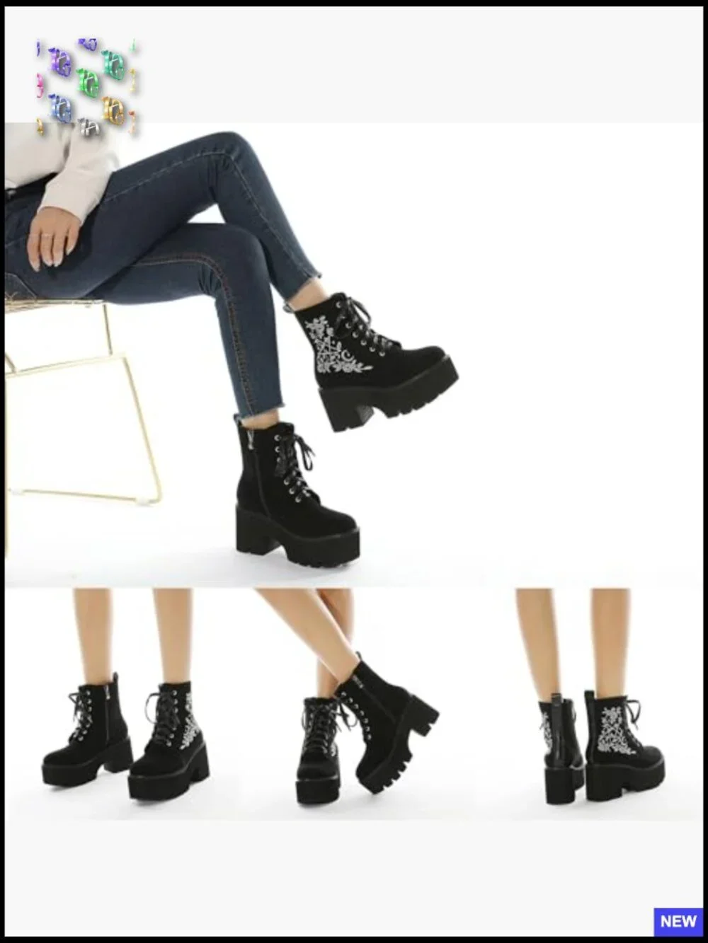 Chunky Platform Combat Boots Lace Up & Zip Punk Ankle Bootie - Picture 2 of 7